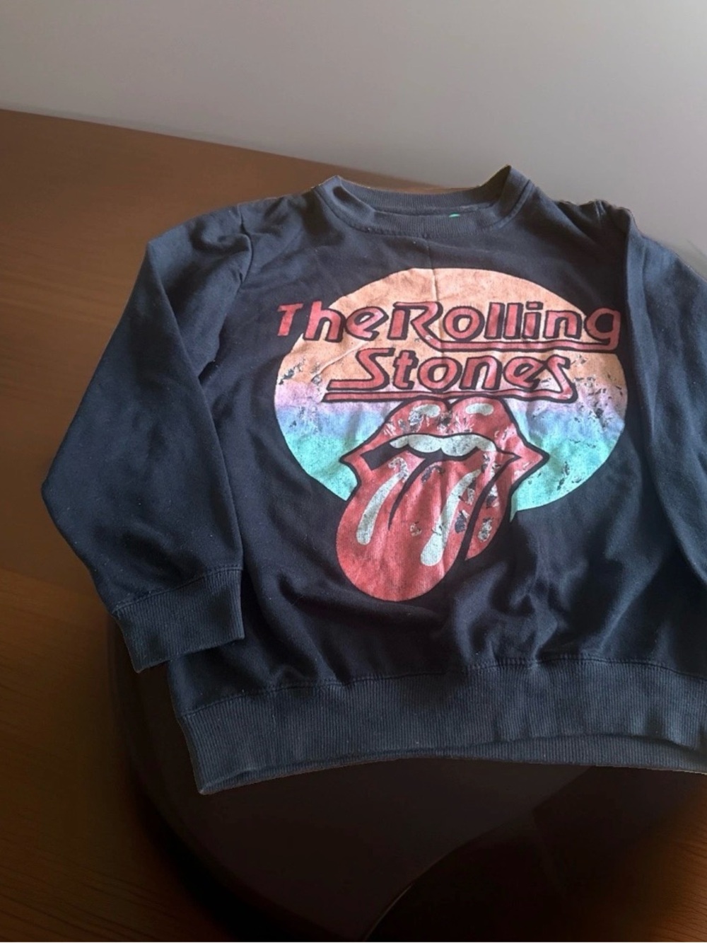 The Rolling Stones Black Kids Graphic Sweatshirt with Colorwash Tongue Logo
